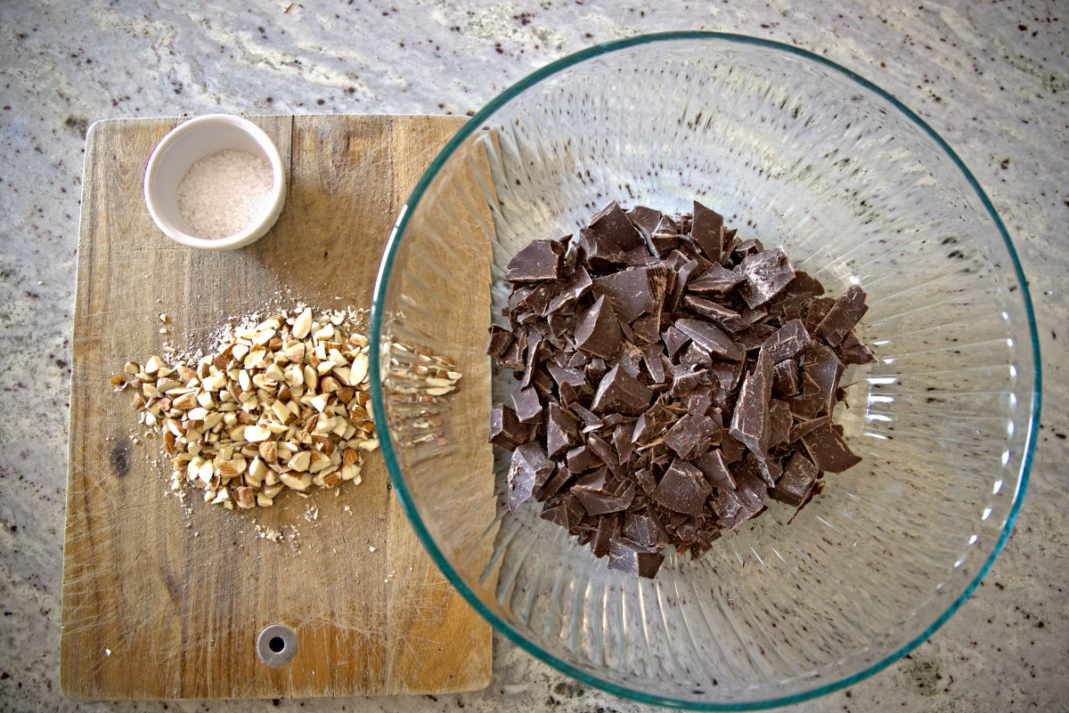 chocolate, nuts, and salt for homemade chocolate bark