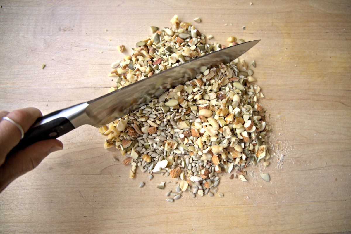 chopping nuts for homemade granola