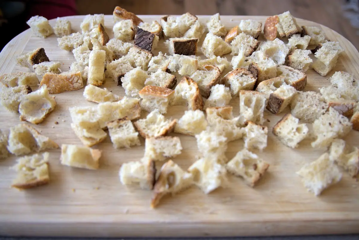 stale bread made into croutons