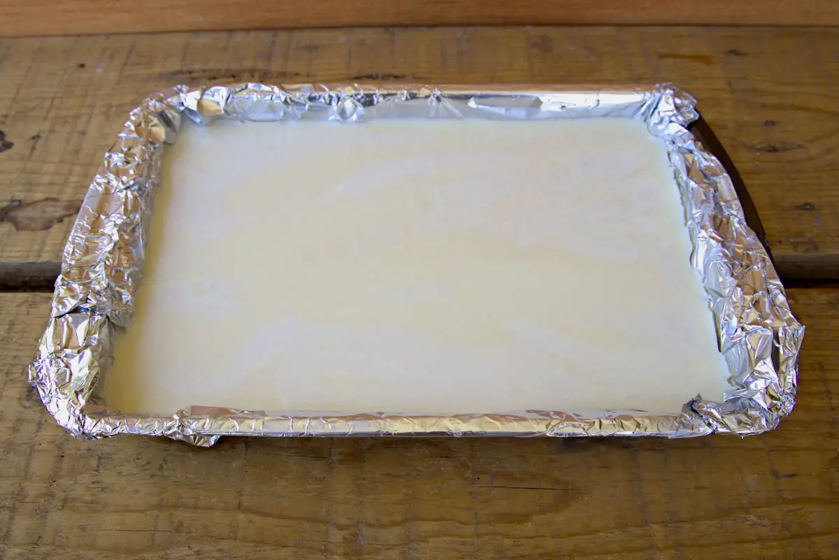 tallow hardening in a foil-lined dish